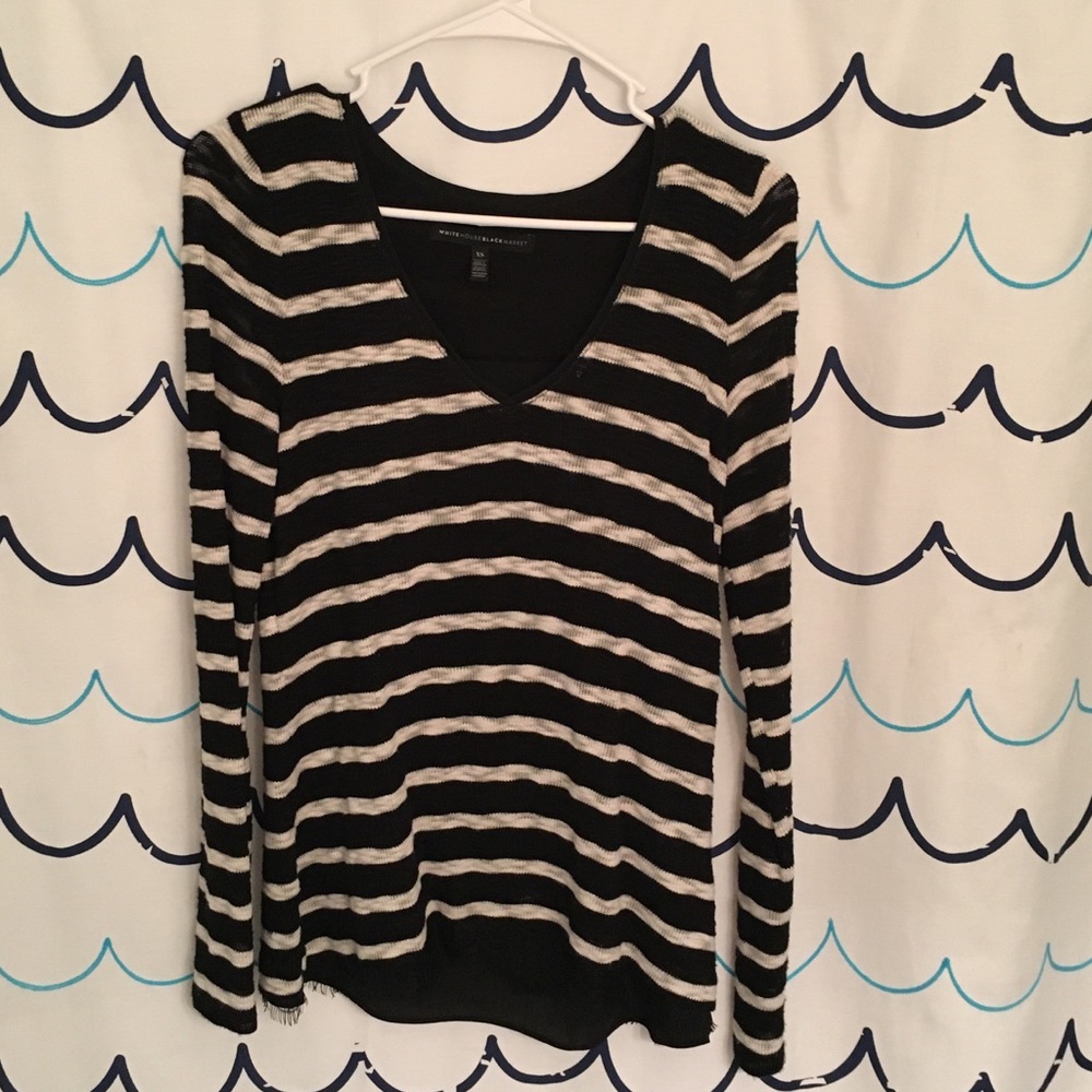 WHBM xs layered sweater, split back, lace underlay